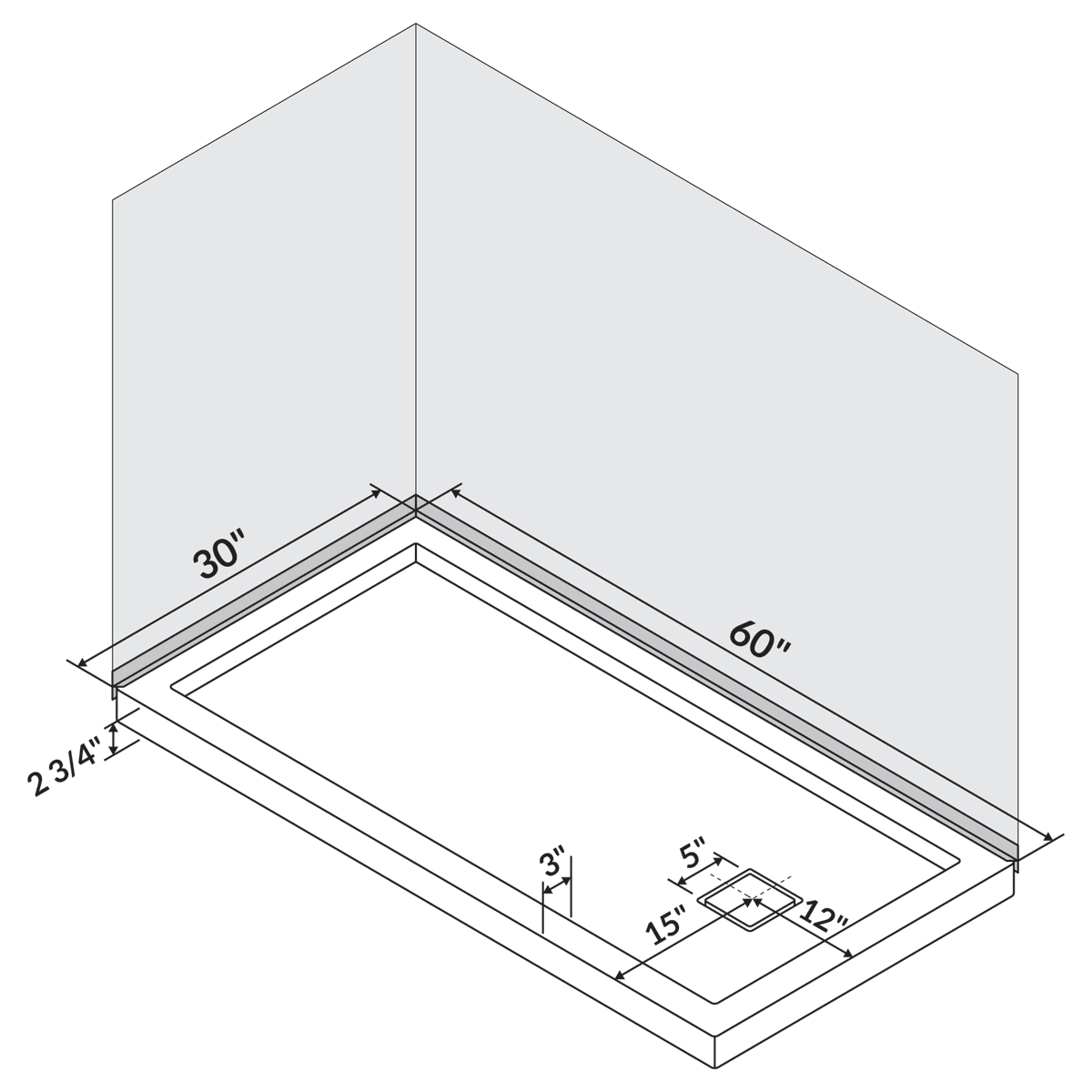 60 x 30 Single/Double Threshold Shower Base Pan Right/Left Drain