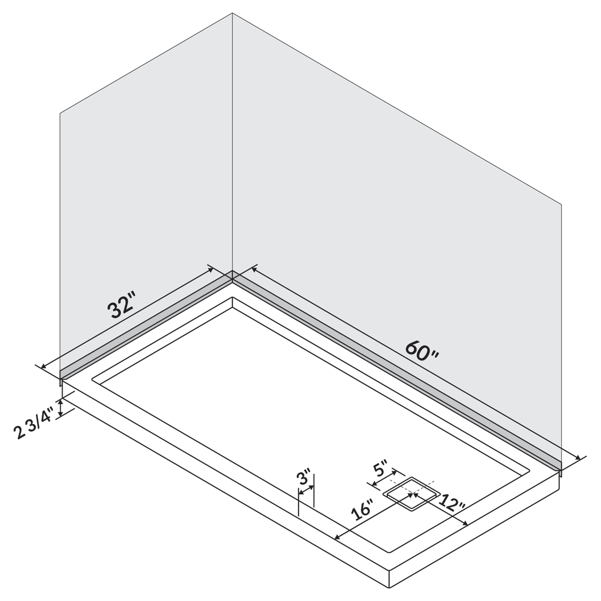 60 x 32 Single/Double Threshold Shower Base Pan Right/Left Drain