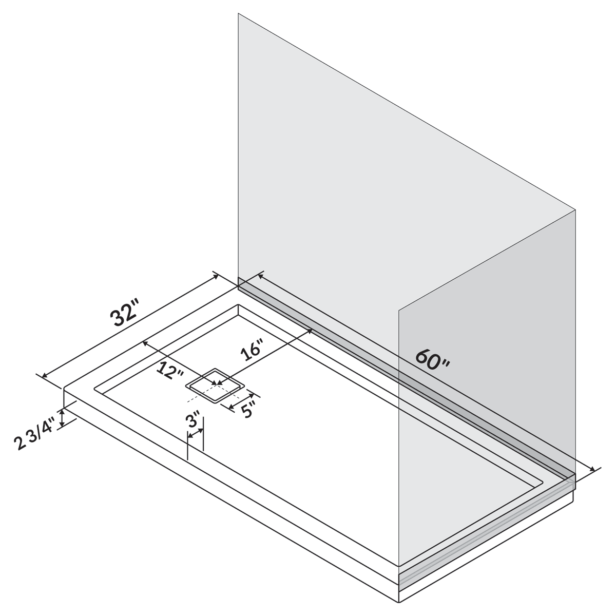 60 x 32 Single/Double Threshold Shower Base Pan Right/Left Drain