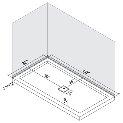 LessCare 60 x 32 Single Threshold Shower Pan Base Alcove Center Drain