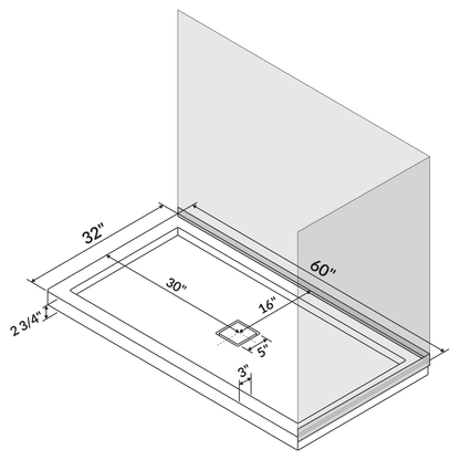 LessCare 60 x 32 Single Threshold Shower Pan Base Alcove Center Drain