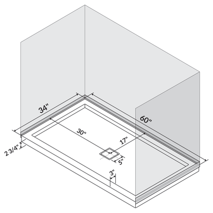 60 in x 34 in Single/Double Threshold Shower Base Pan with Center Drain - Shower Pans