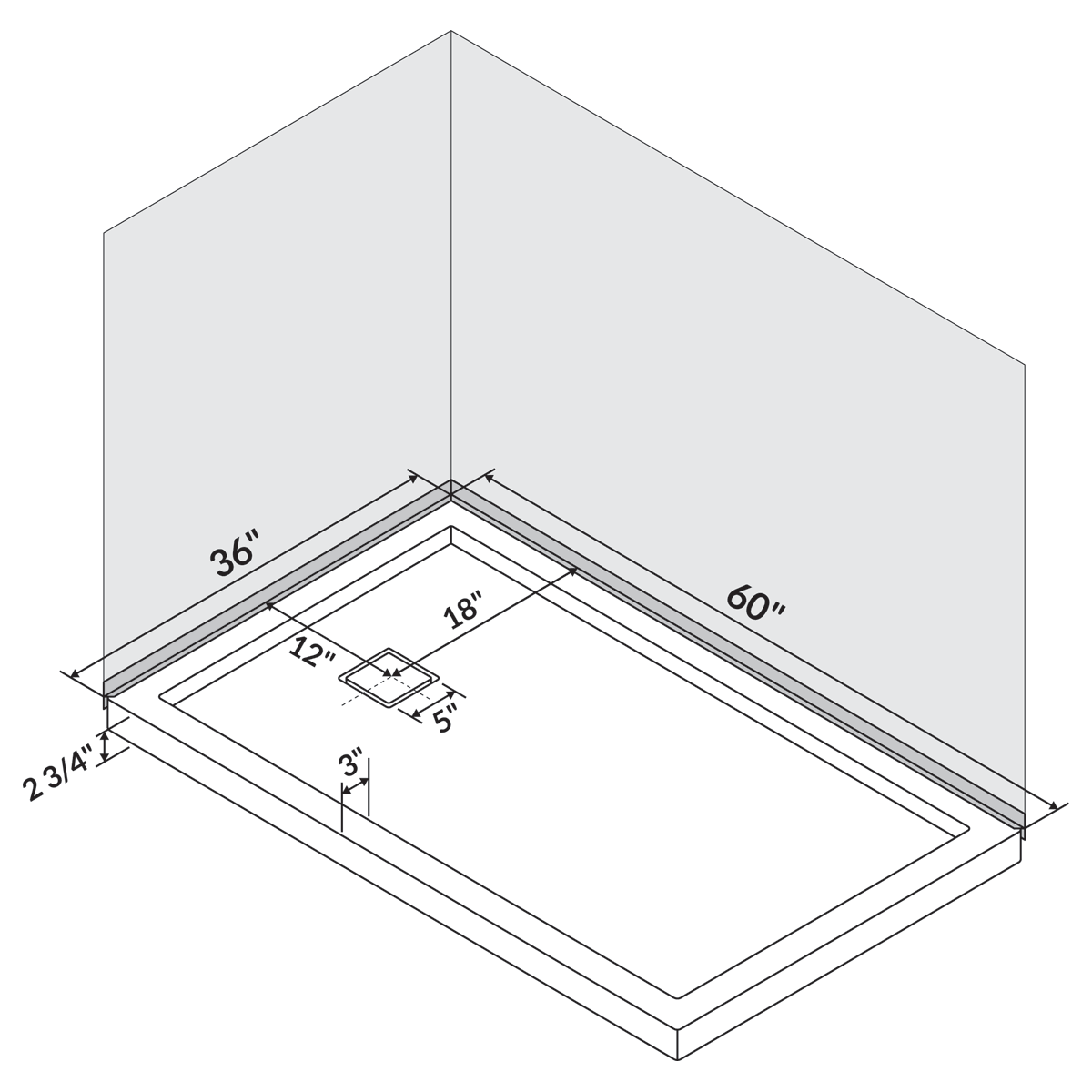 60 x 36 Single/Double Threshold Shower Base Pan Right/Left Drain