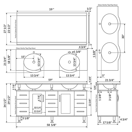 60" Espresso Modern Vanity Cabinet Set - Style 1