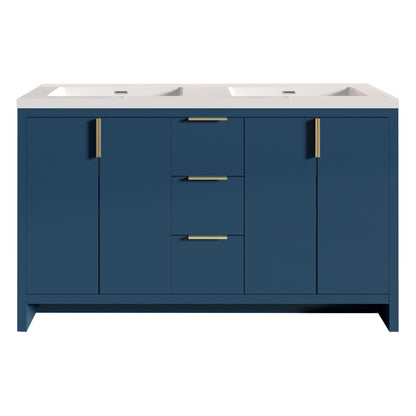 60’’ W Freestanding Double Bathroom Vanity in Blue with White Quartz Integrated Sink LV14-60B - Bathroom Vanities