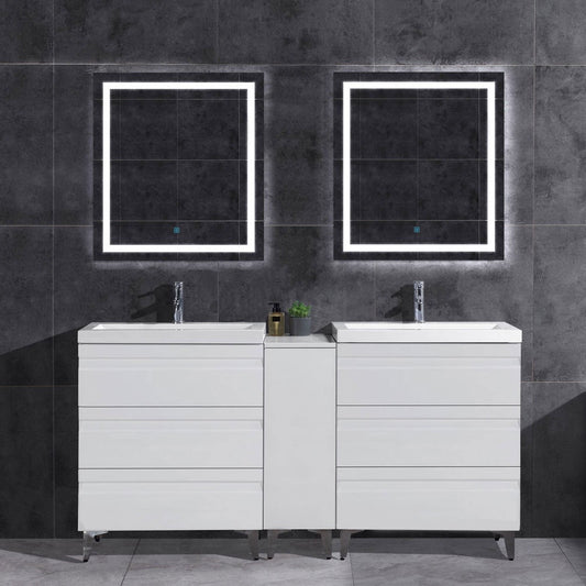 60’’ W Freestanding White Vanity Set with Two Sinks (LV8-C13B-60W) Style 8 - Bathroom Vanities