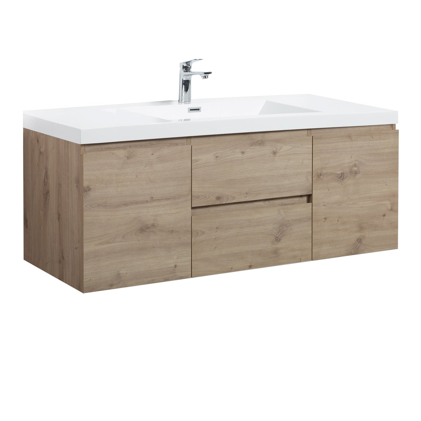60’’ Wall Mount Single Bathroom Vanity in Oak with White Integrated Single Sink LV13-60S - Bathroom Vanities