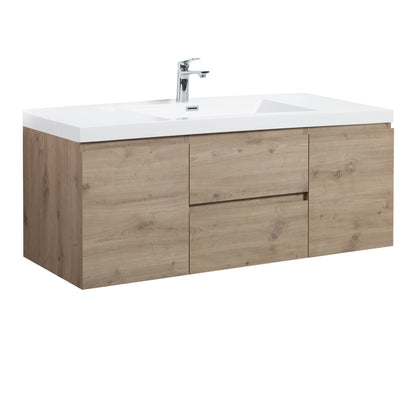 60’’ Wall Mount Single Bathroom Vanity in Oak with White Integrated Single Sink LV13-60S - Bathroom Vanities