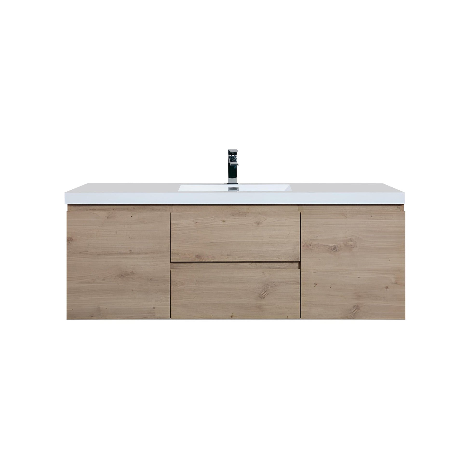 60’’ Wall Mount Single Bathroom Vanity in Oak with White Integrated Single Sink LV13-60S - Bathroom Vanities
