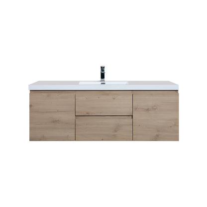 60’’ Wall Mount Single Bathroom Vanity in Oak with White Integrated Single Sink LV13-60S - Bathroom Vanities