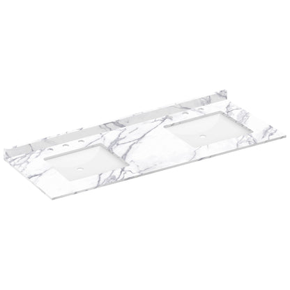 61 W x 22 L Calacatta White Vanity Top with Two Square Sinks - 8 in Faucet Spread - Vanity Tops