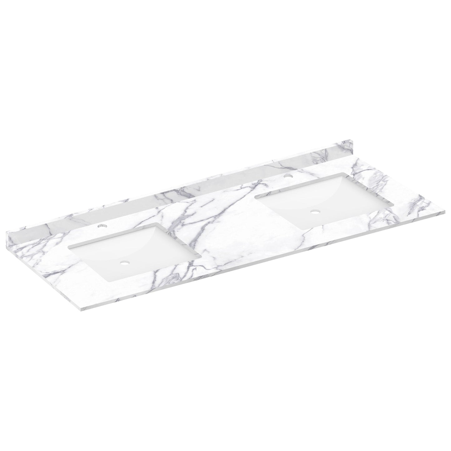 61 W x 22 L Calacatta White Vanity Top with Two Square Sinks - Single Faucet - Vanity Tops