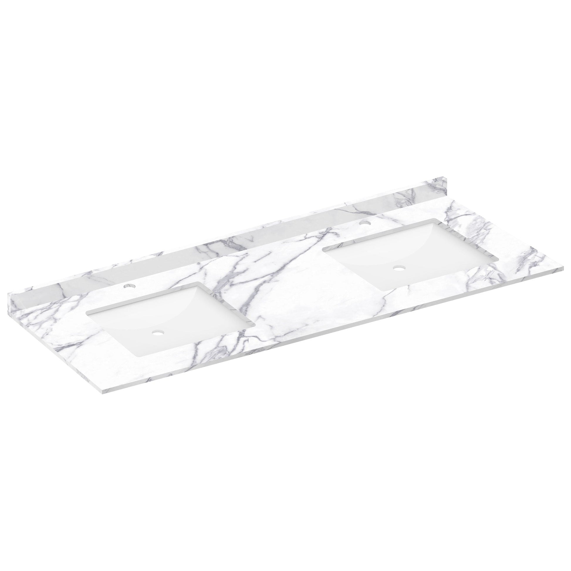 61 W x 22 L Calacatta White Vanity Top with Two Square Sinks - Single Faucet - Vanity Tops