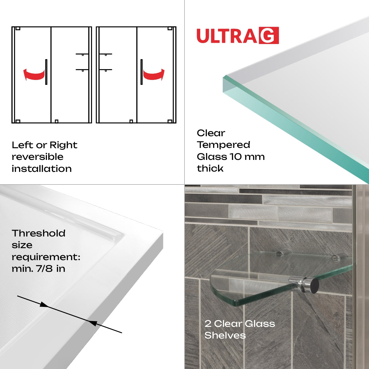 63-65 W x 72 H Swing-Out Shower Door ULTRA-G Chrome - Shower Doors