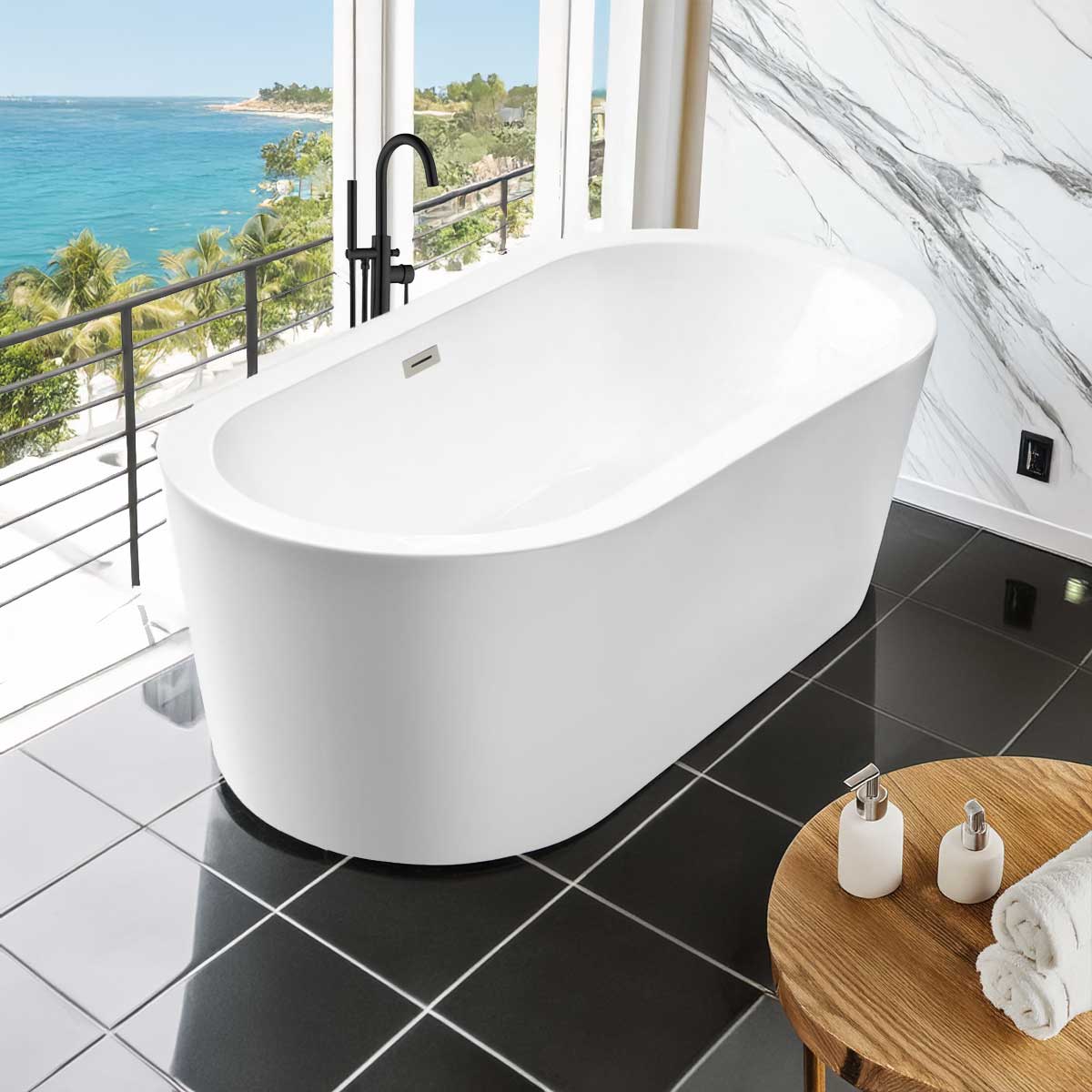 66’’ Freestanding Acrylic Bathtub with Overflow and Center Drain LTF1 - Bathtubs