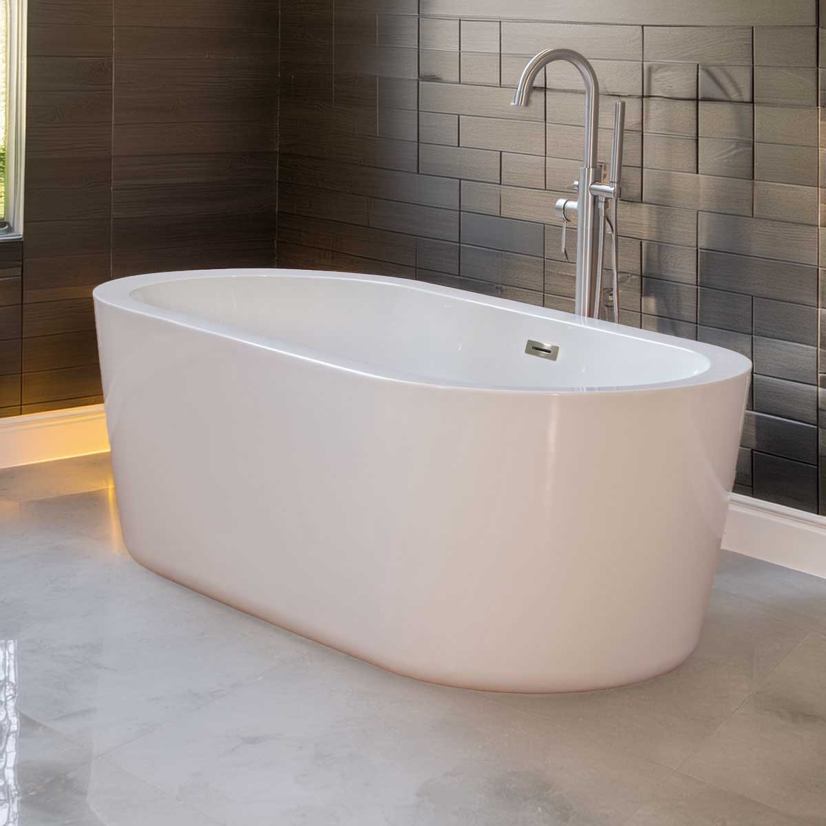 66’’ Freestanding Acrylic Bathtub with Overflow and Center Drain LTF1 - Bathtubs