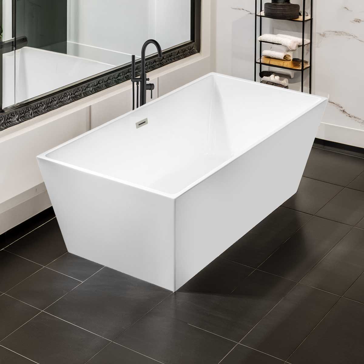 66’’ Freestanding Acrylic Bathtub with Overflow and Center Drain LTF4 - Bathtubs