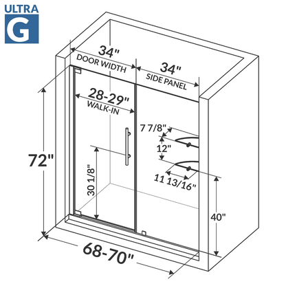 68-70 W x 72 H  Swing-Out Shower Door ULTRA-G