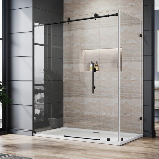 68-72 W x 76 H x 34 1/2 D Sliding Frameless Shower Enclosure ULTRA-C with Clear Glass in Matte Black - Shower Doors