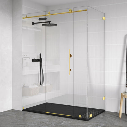 68-72 W x 76 H x 34 1/2 D Sliding Frameless Shower Enclosure ULTRA-C with Clear Glass in Gold - Shower Doors