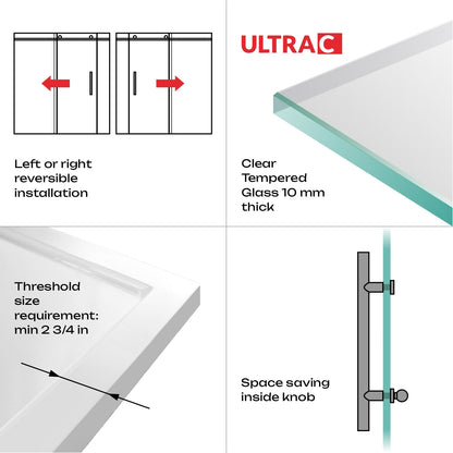 68-72 W x 76 H x 34 1/2 D Sliding Frameless Shower Enclosure ULTRA-C with Clear Glass in Matte Black - Shower Doors