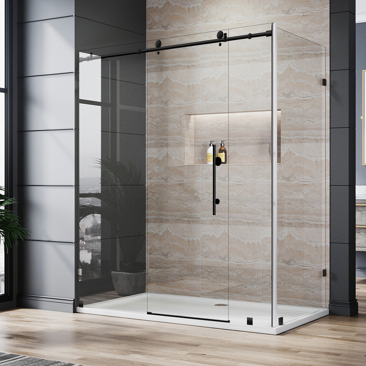68-72 W x 76 H x 36 D Sliding Frameless Shower Enclosure ULTRA-C with Clear Glass in Matte Black - Shower Doors