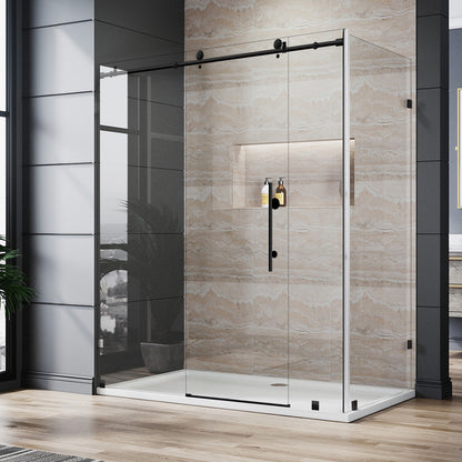 68-72 W x 76 H x 36 D Sliding Frameless Shower Enclosure ULTRA-C with Clear Glass in Matte Black - Shower Doors