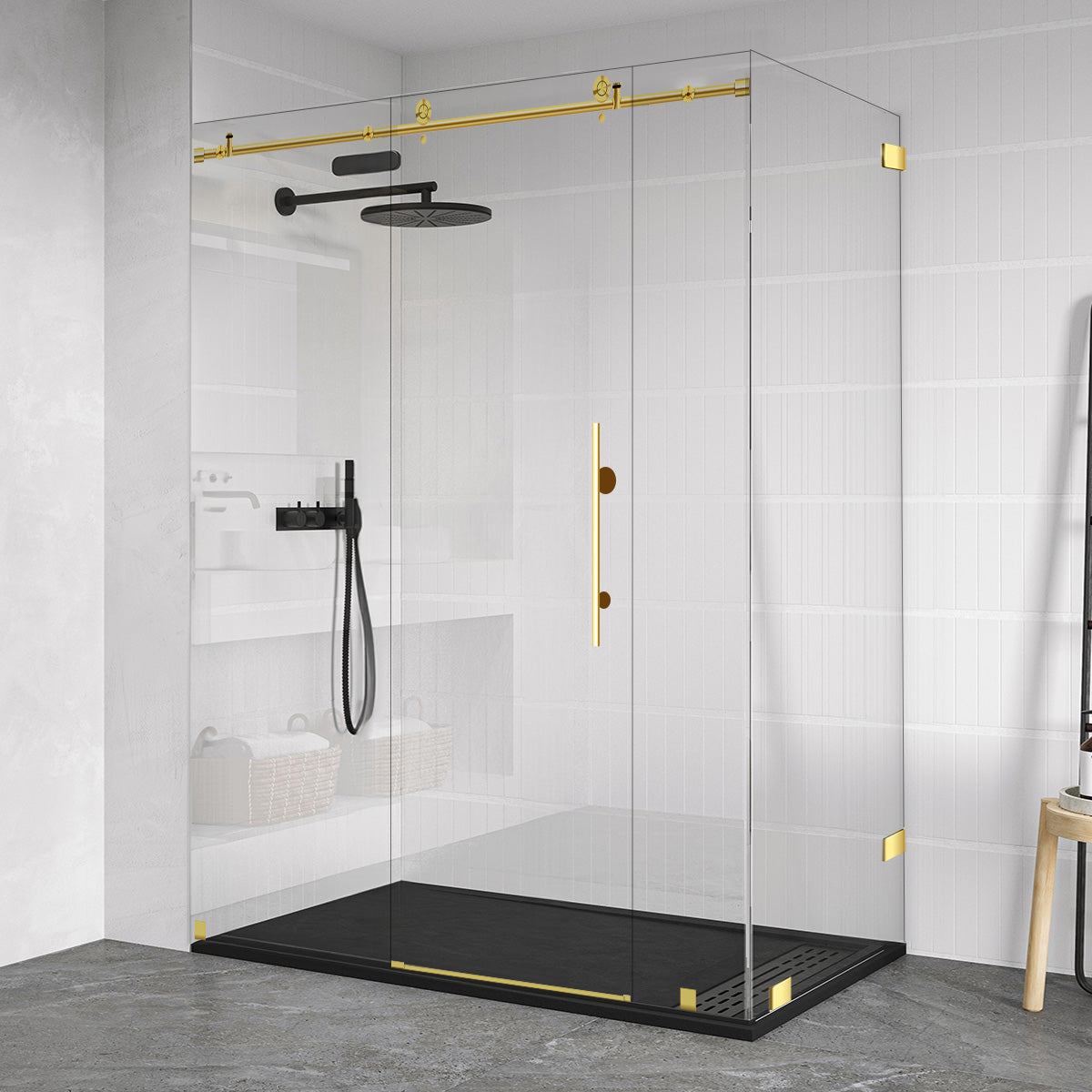 68-72 W x 76 H x 36 D Sliding Frameless Shower Enclosure ULTRA-C with Clear Glass in Gold - Shower Doors