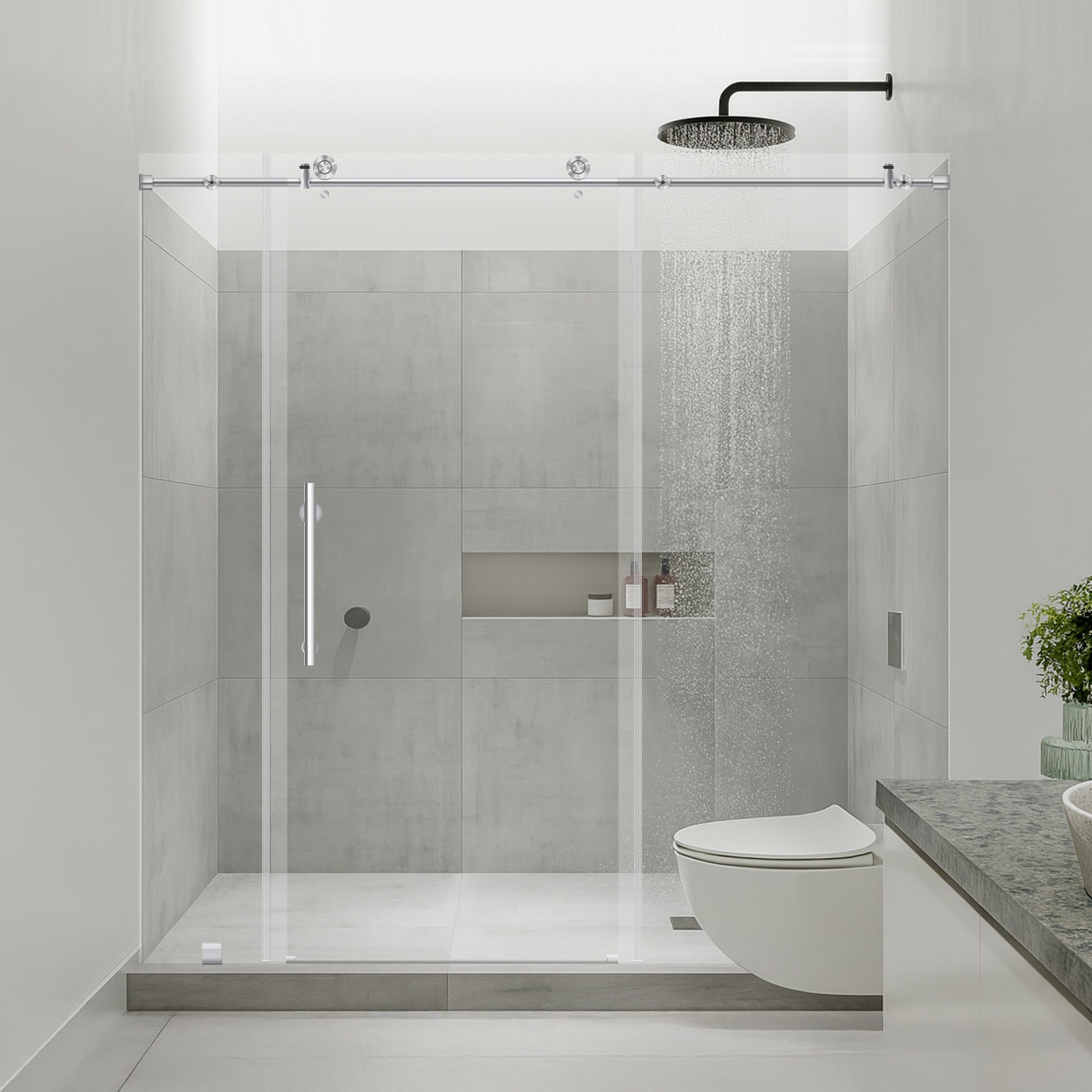 68-72 W x 76 H Sliding Frameless Shower Door ULTRA-C with Clear Glass in Chrome - Shower Doors