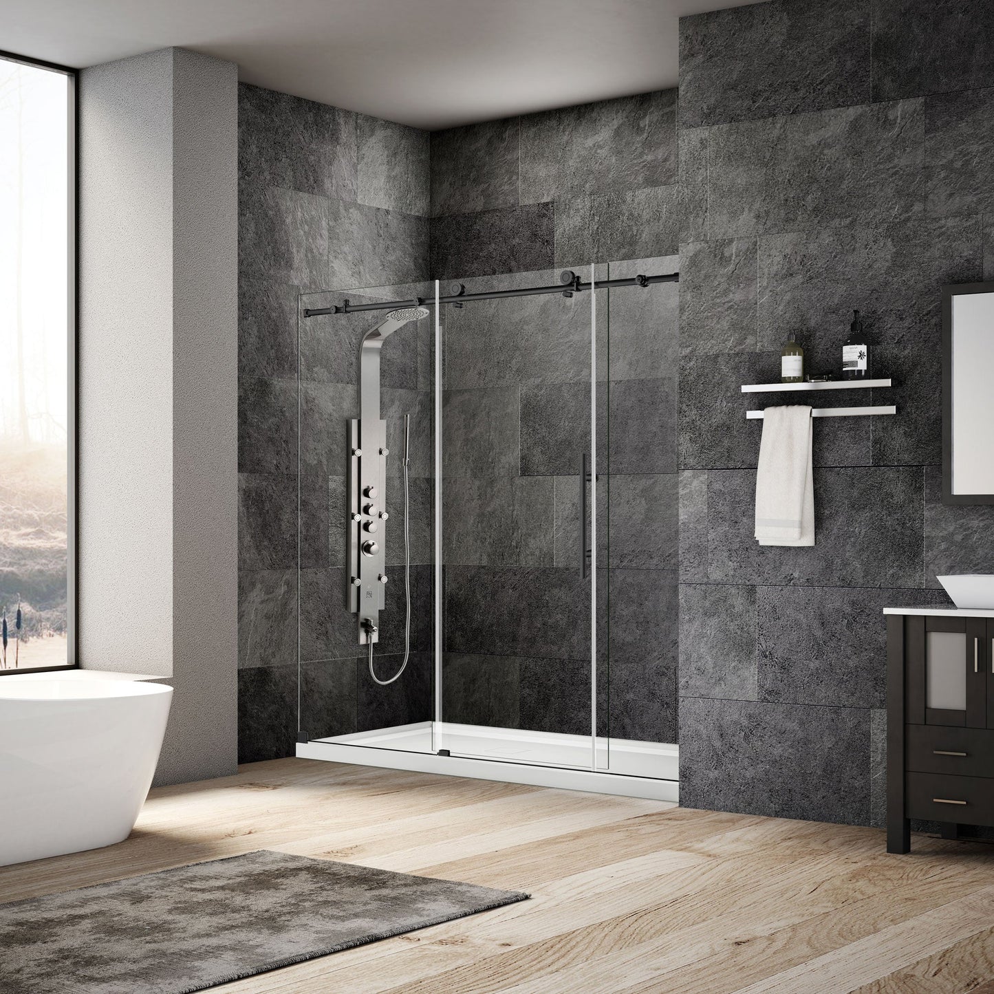68-72 W x 76 H Sliding Frameless Shower Door ULTRA-C with Clear Glass in Matte Black - Shower Doors