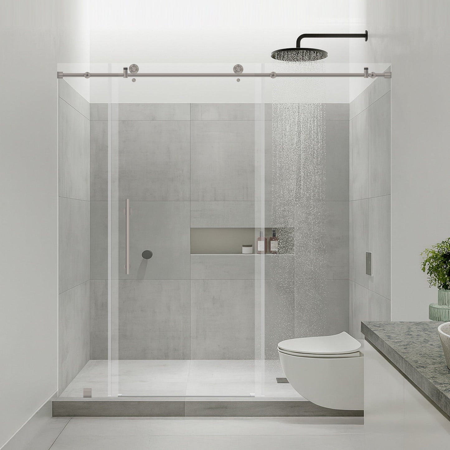 68-72 W x 76 H Sliding Frameless Shower Door ULTRA-C with Clear Glass in Brushed Nickel - Shower Doors