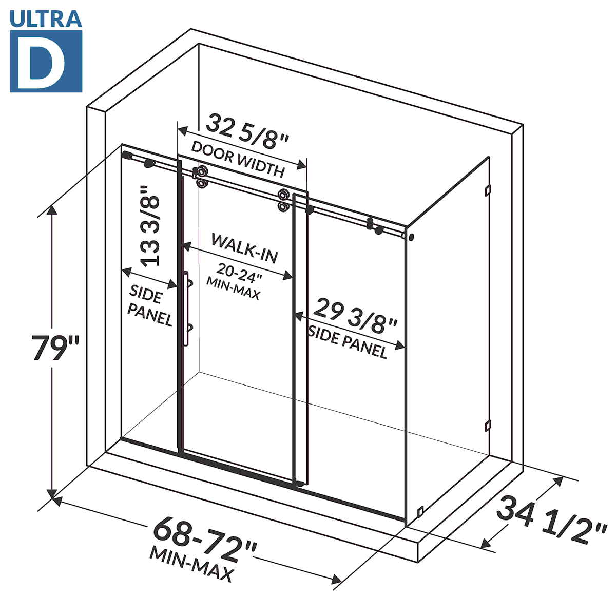 68-72 W x 79 H  x 34 1/2 D Sliding Shower Enclosure ULTRA-D