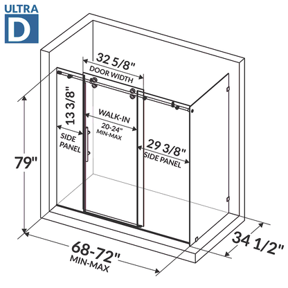 68-72 W x 79 H  x 34 1/2 D Sliding Shower Enclosure ULTRA-D