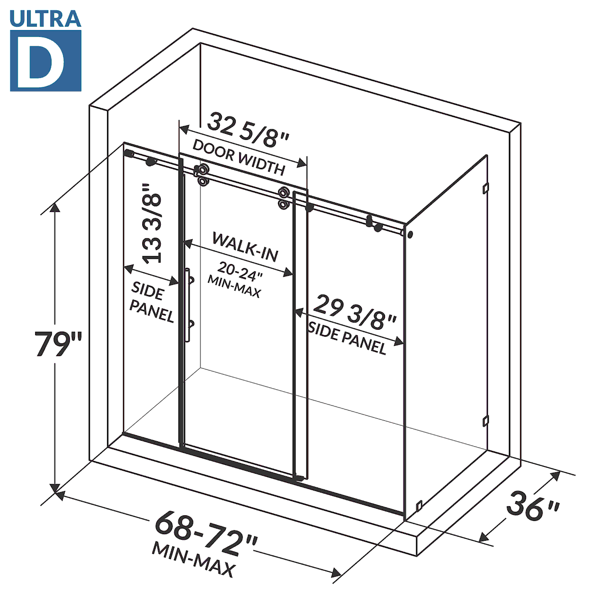 68-72 W x 79 H  x 36 D Sliding Shower Enclosure ULTRA-D
