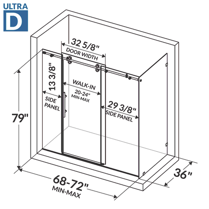 68-72 W x 79 H  x 36 D Sliding Shower Enclosure ULTRA-D