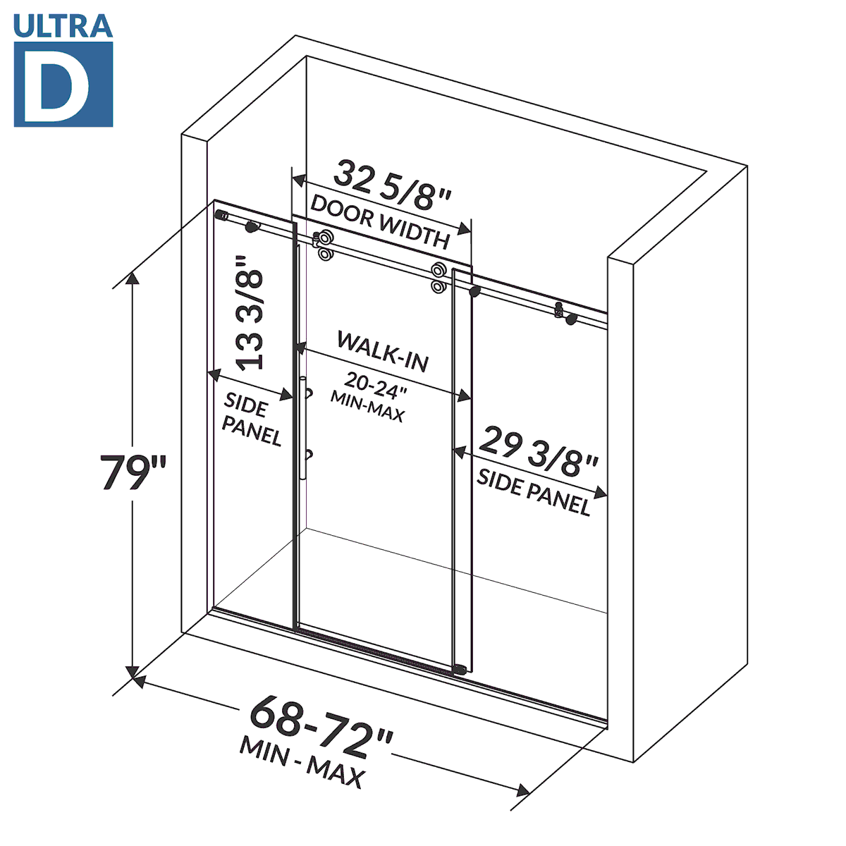 68-72 W x 79 H  Sliding Shower Door ULTRA-D