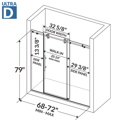 68-72 W x 79 H  Sliding Shower Door ULTRA-D
