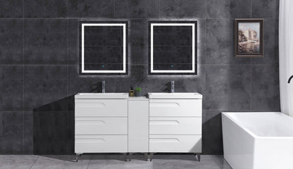 72’’ Freestanding Vanity Set in White Gloss with Two Square Sinks (LV7-C14B-72W) Style 7 - Bathroom Vanities