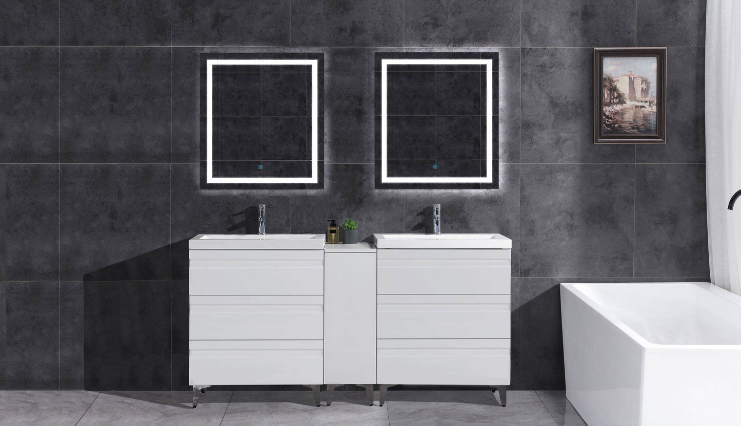 72’’ Freestanding Vanity Set in White Gloss with Two Square Sinks (LV8-C14B-72W) Style 8 - Bathroom Vanities