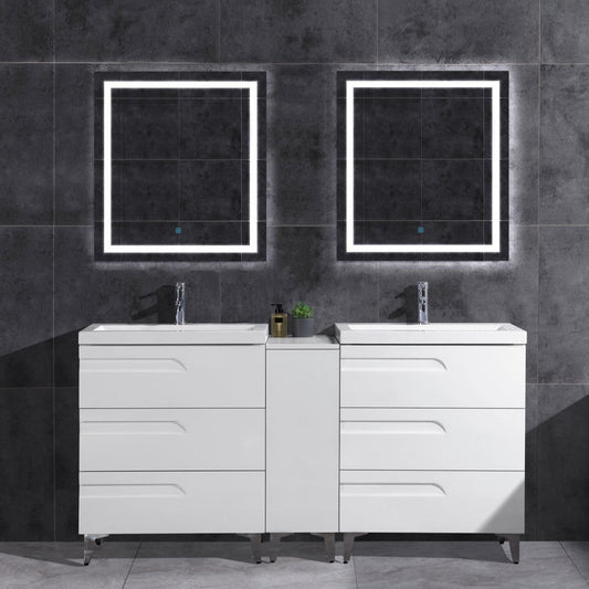 72’’ Freestanding Vanity Set in White Gloss with Two Square Sinks (LV7-C14B-72W) Style 7 - Bathroom Vanities