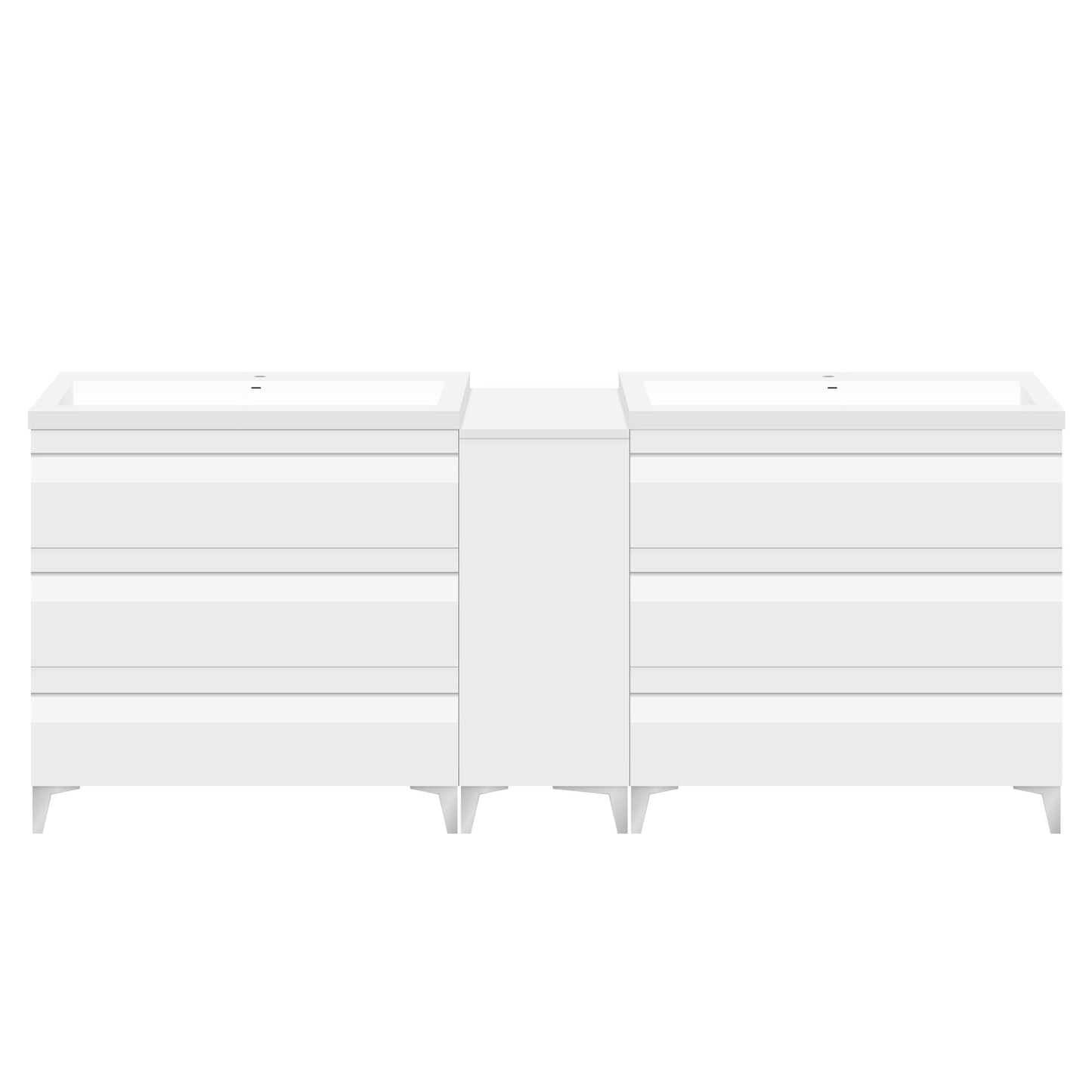 72’’ Freestanding Vanity Set in White Gloss with Two Square Sinks (LV8-C14B-72W) Style 8 - Bathroom Vanities