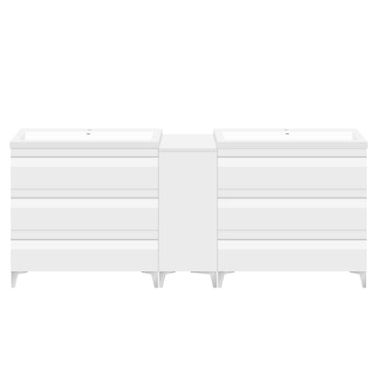 72’’ Freestanding Vanity Set in White Gloss with Two Square Sinks (LV8-C14B-72W) Style 8 - Bathroom Vanities