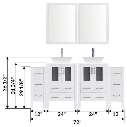 72" Modern Bathroom Vanity Set with Mirror and Sink LV2-C16-72-W (White)