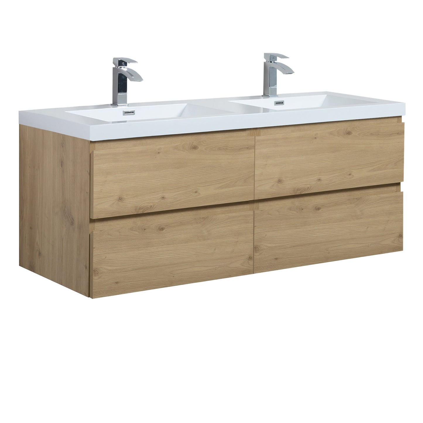72’’ Wall Mount Double Bathroom Vanity in Oak with White Integrated Double Sink LV13-72D - Bathroom Vanities