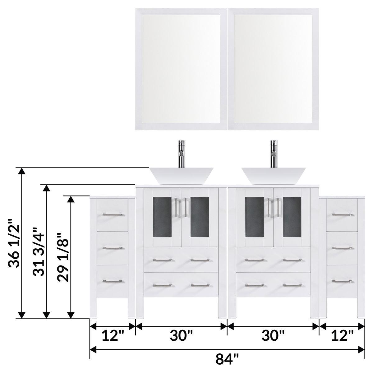 84" Modern Bathroom Vanity Set with Mirror and Sink LV2-C17-84-W (White)