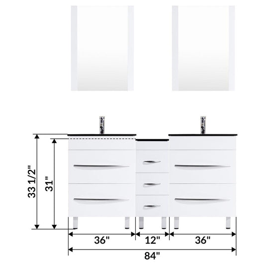 84 White Vanity Set - Two 36 Sink Bases, One 12 Drawer Base (LV4-C15-84-W)