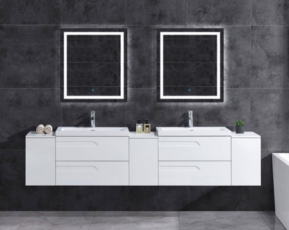 96’’ Freestanding Vanity Set in White Gloss with Two Square Sinks (LV7-C20W-96W) Style 7 - Bathroom Vanities