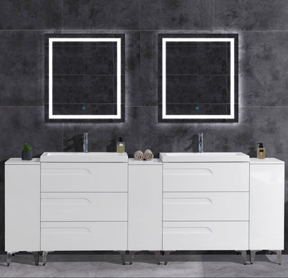 96’’ Freestanding Vanity Set in White Gloss with Two Square Sinks (LV7-C20B-96W) Style 7 - Bathroom Vanities