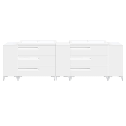 96’’ Freestanding Vanity Set in White Gloss with Two Square Sinks (LV7-C20B-96W) Style 7 - Bathroom Vanities