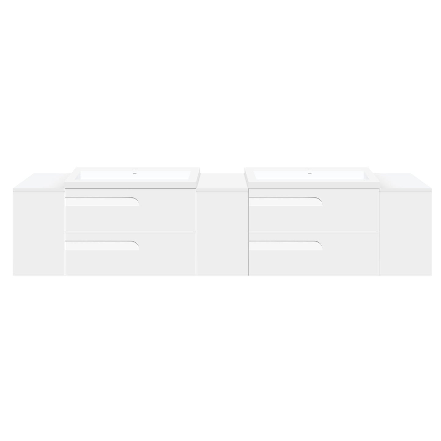 96’’ Freestanding Vanity Set in White Gloss with Two Square Sinks (LV7-C20W-96W) Style 7 - Bathroom Vanities